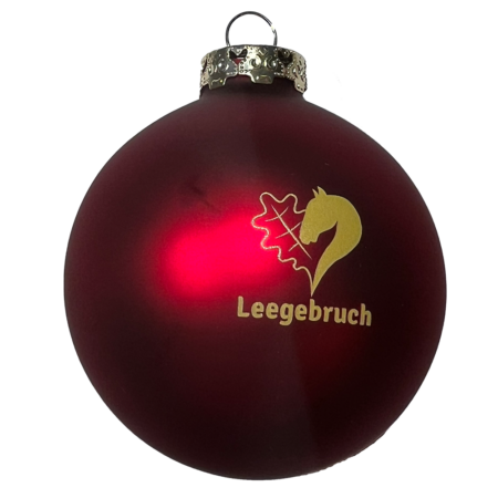 Weihnachtsbaumkugel (rot) mit Leegebruch-Logo und Schriftzug "Leegebruch"